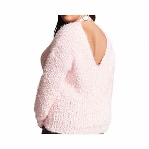 NEW❗️1 LEFT❗️3X•Pink Boucle’ Pink Back Cut Out Detail Sweater